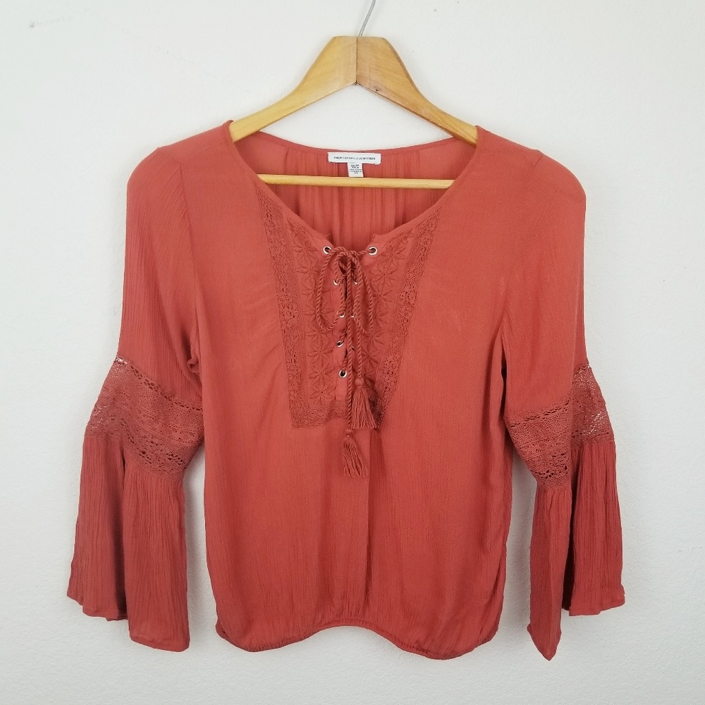 AEO Peasant Top with Bell Sleeves / Burnt Orange